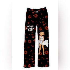 Brief Insanity Betty Boop Black Lounge Pajama Pants Women’s M Red Kisses Cozy
